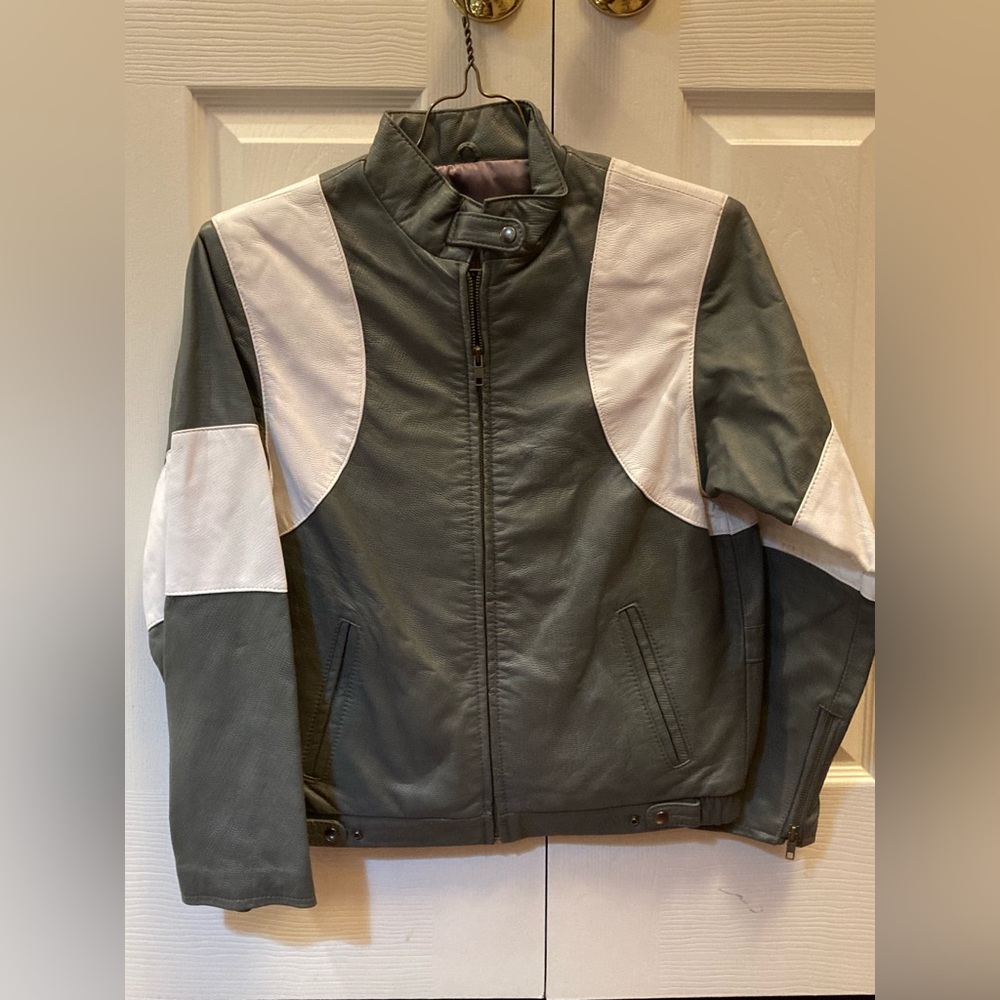 Women’s Grey and White Leather Jacket